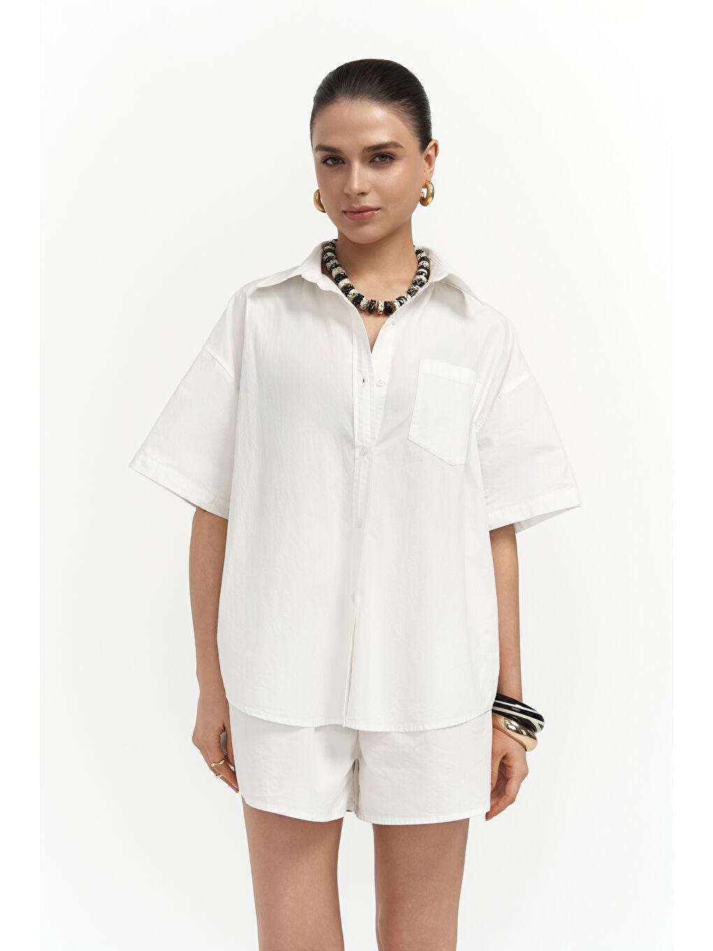 Corfu Ekru Gömlek Şort Takım