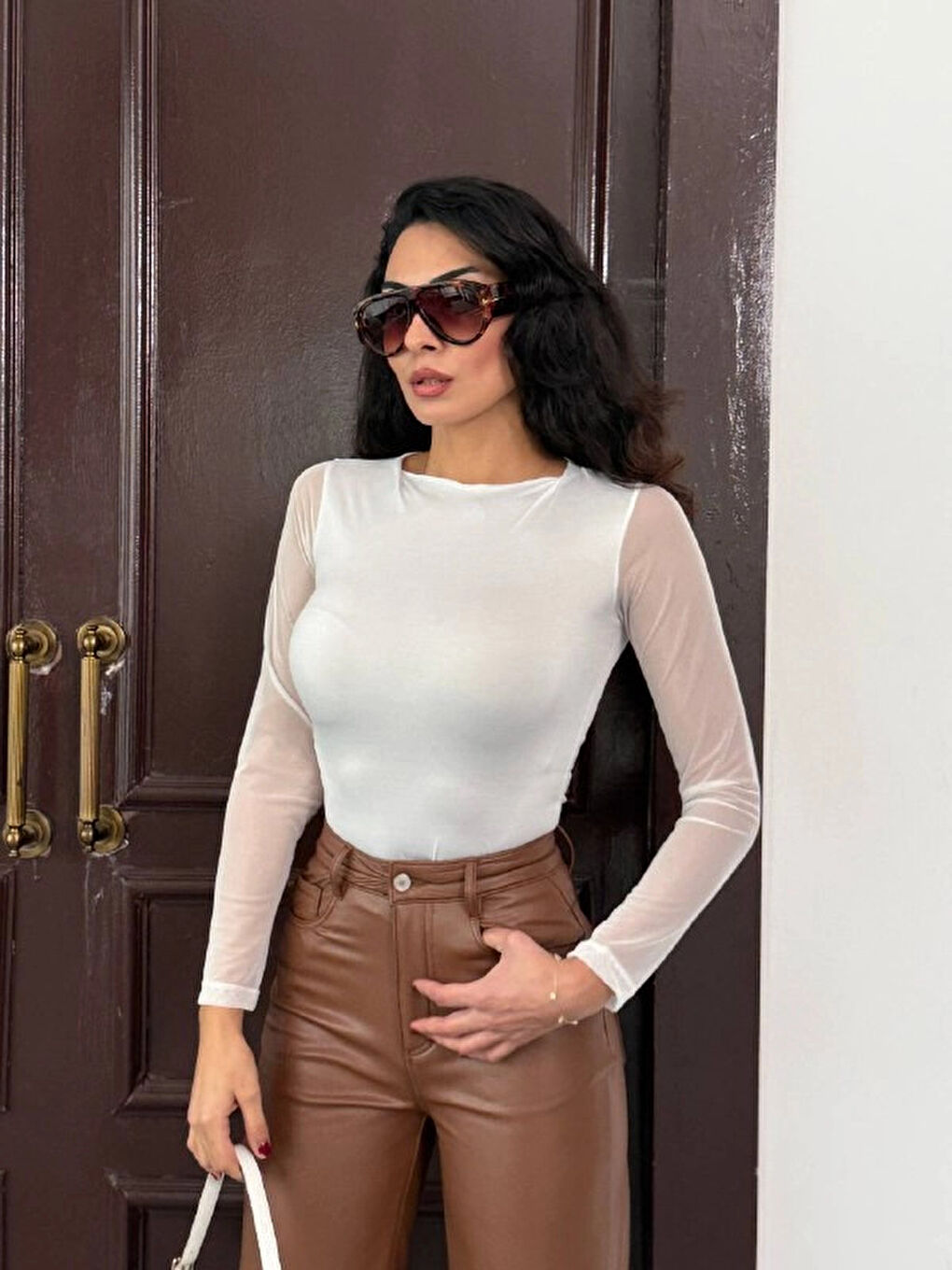 Kadın Beyaz Uzun Tül Kol Sandy Bluz HZL25W-FRY122521-2