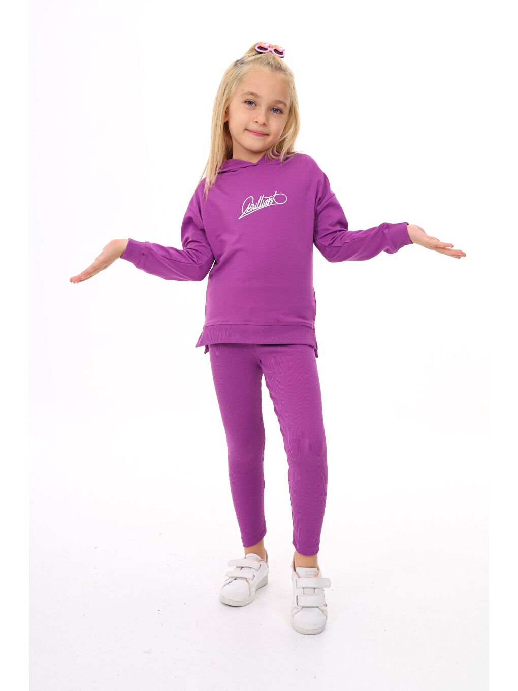Mor Kız Çocuk Nakışlı Taytlı Takım-3