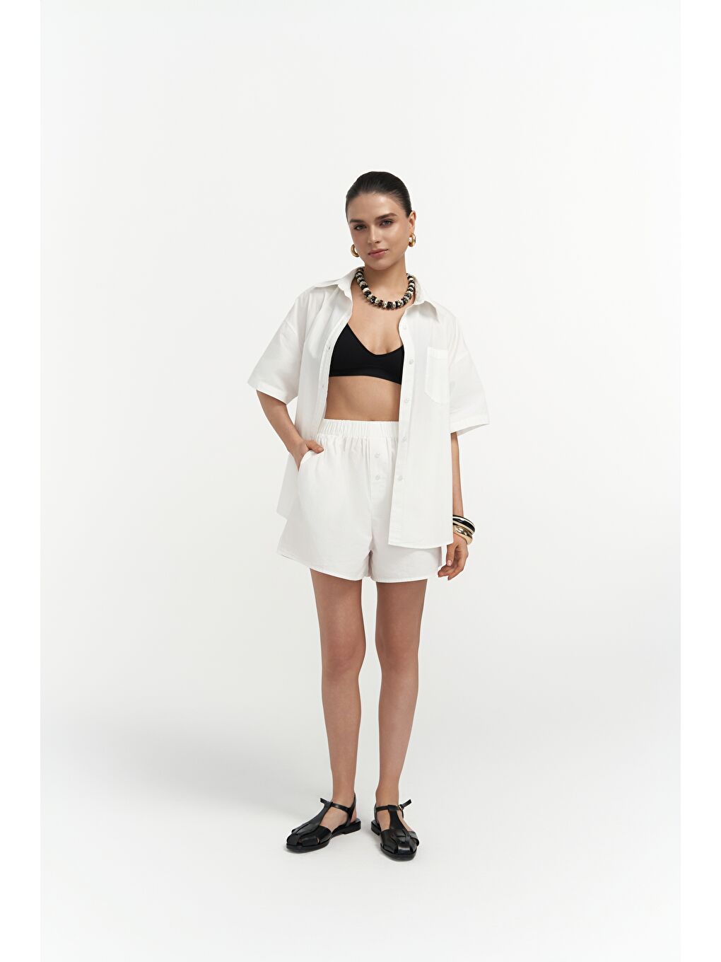 Corfu Ekru Gömlek Şort Takım-1