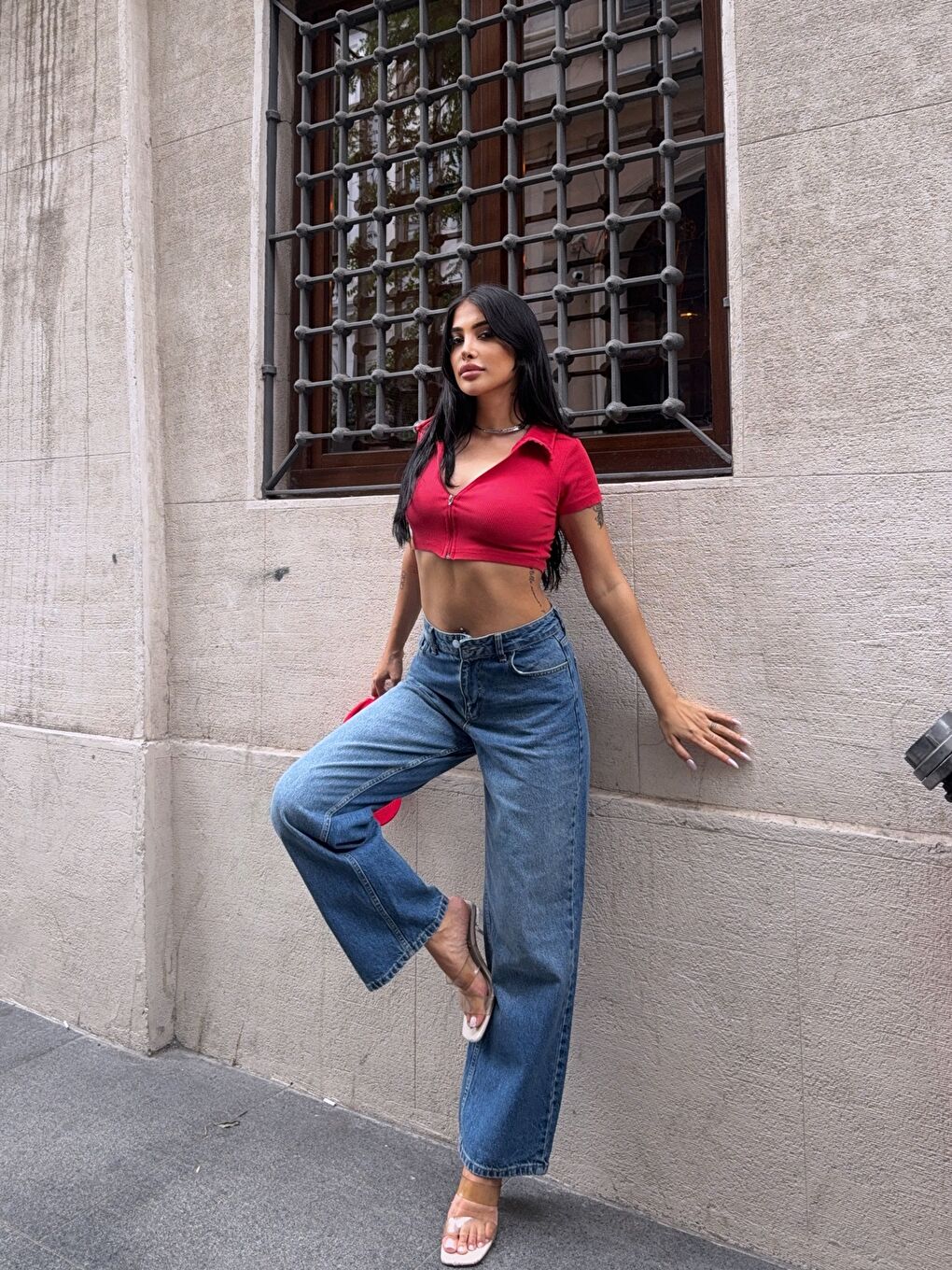 Lacivert Casual Fit Geniş Paça Denim Pantolon