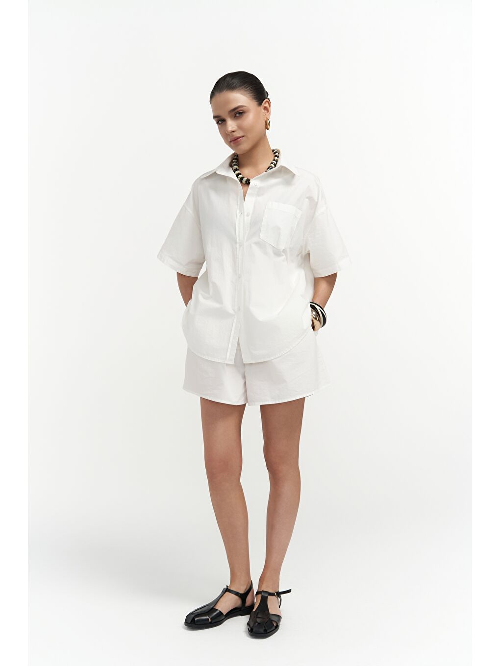 Corfu Ekru Gömlek Şort Takım-2