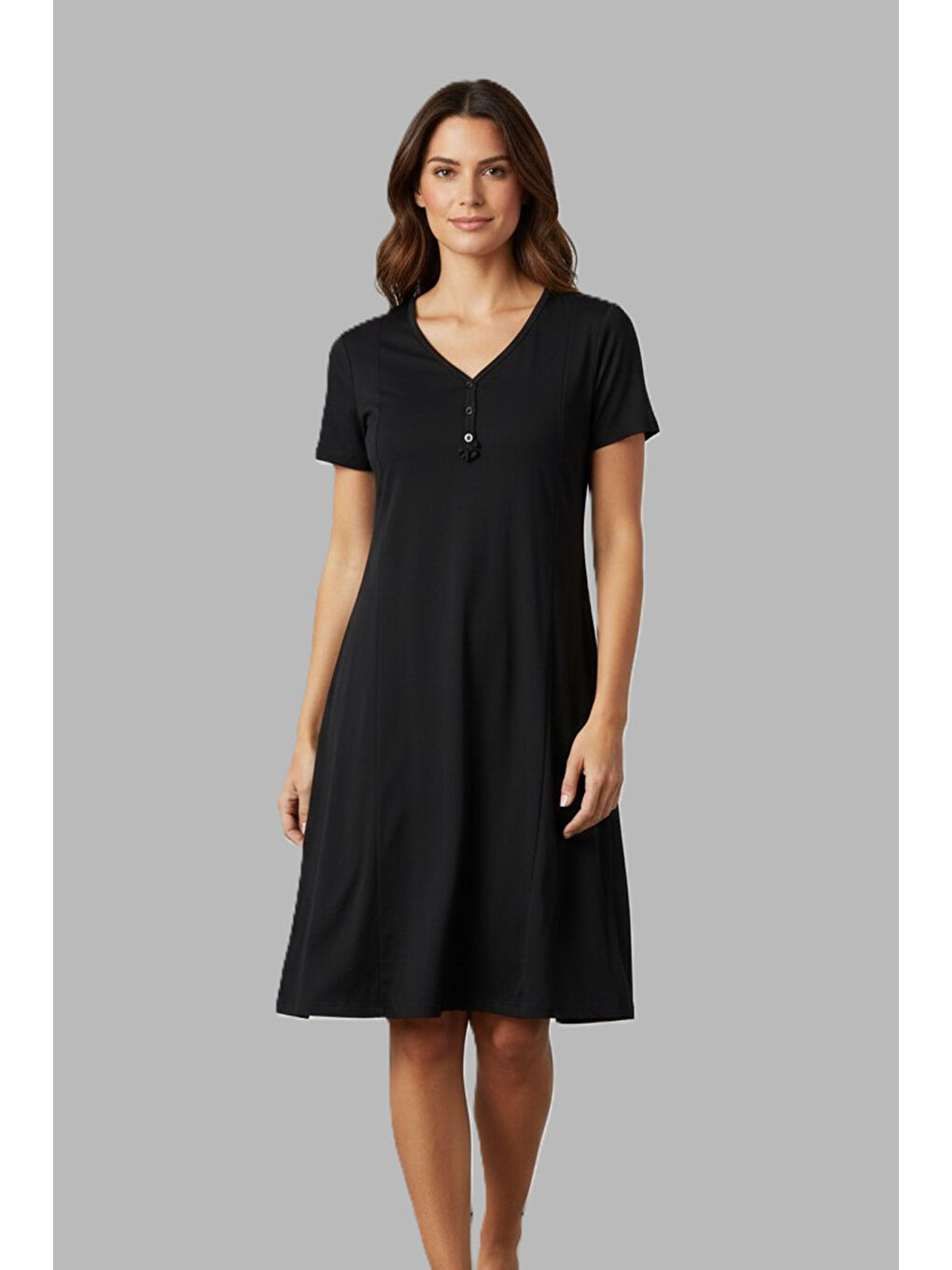 Kadın Kısa Kol Viskon Elbise Pijama 25236-3 Siyah02-1