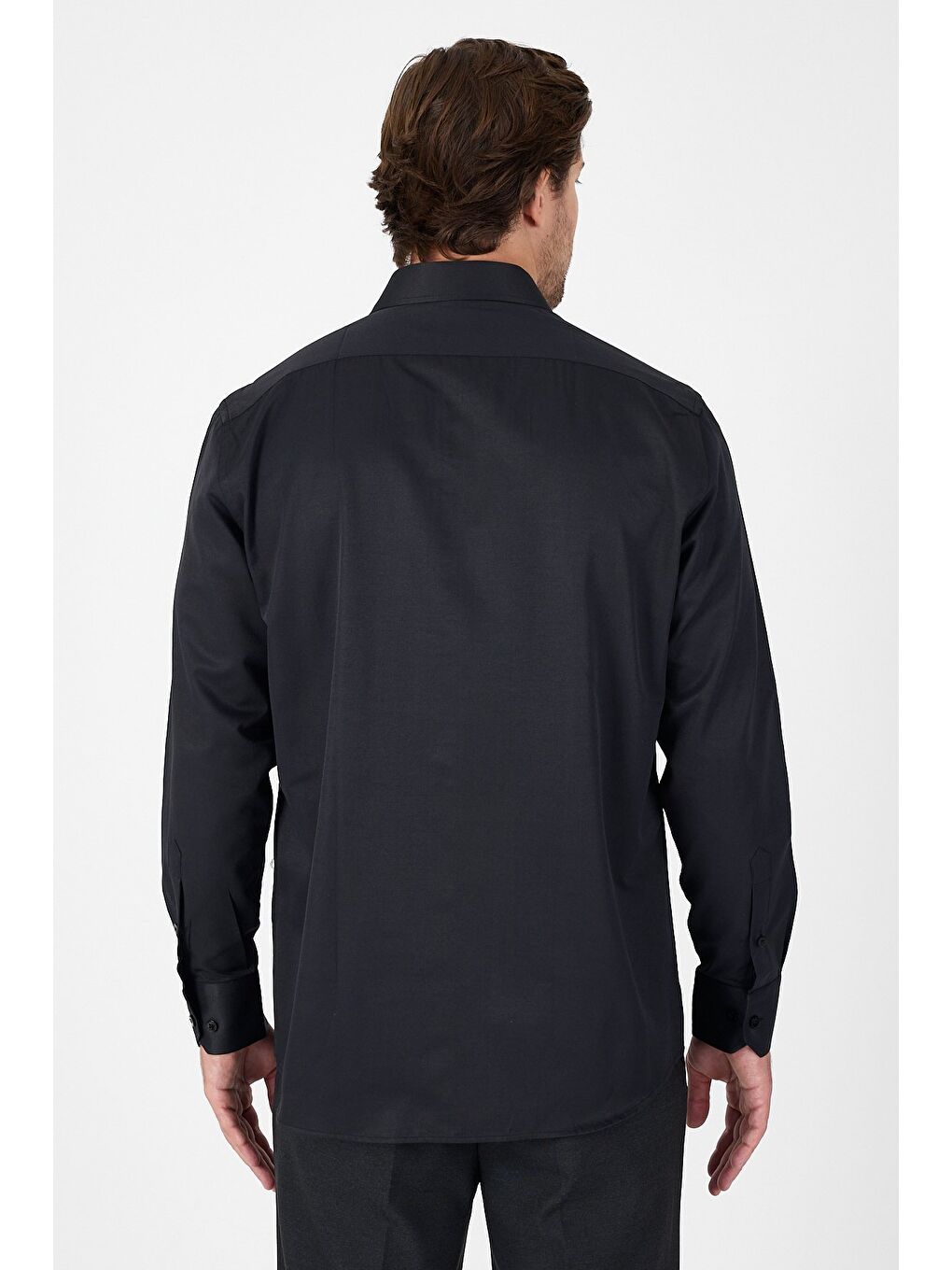 Siyah Uzun Kol Sert Yaka Cepsiz Comfort Fit Pamuklu Gömlek 1004250914-4