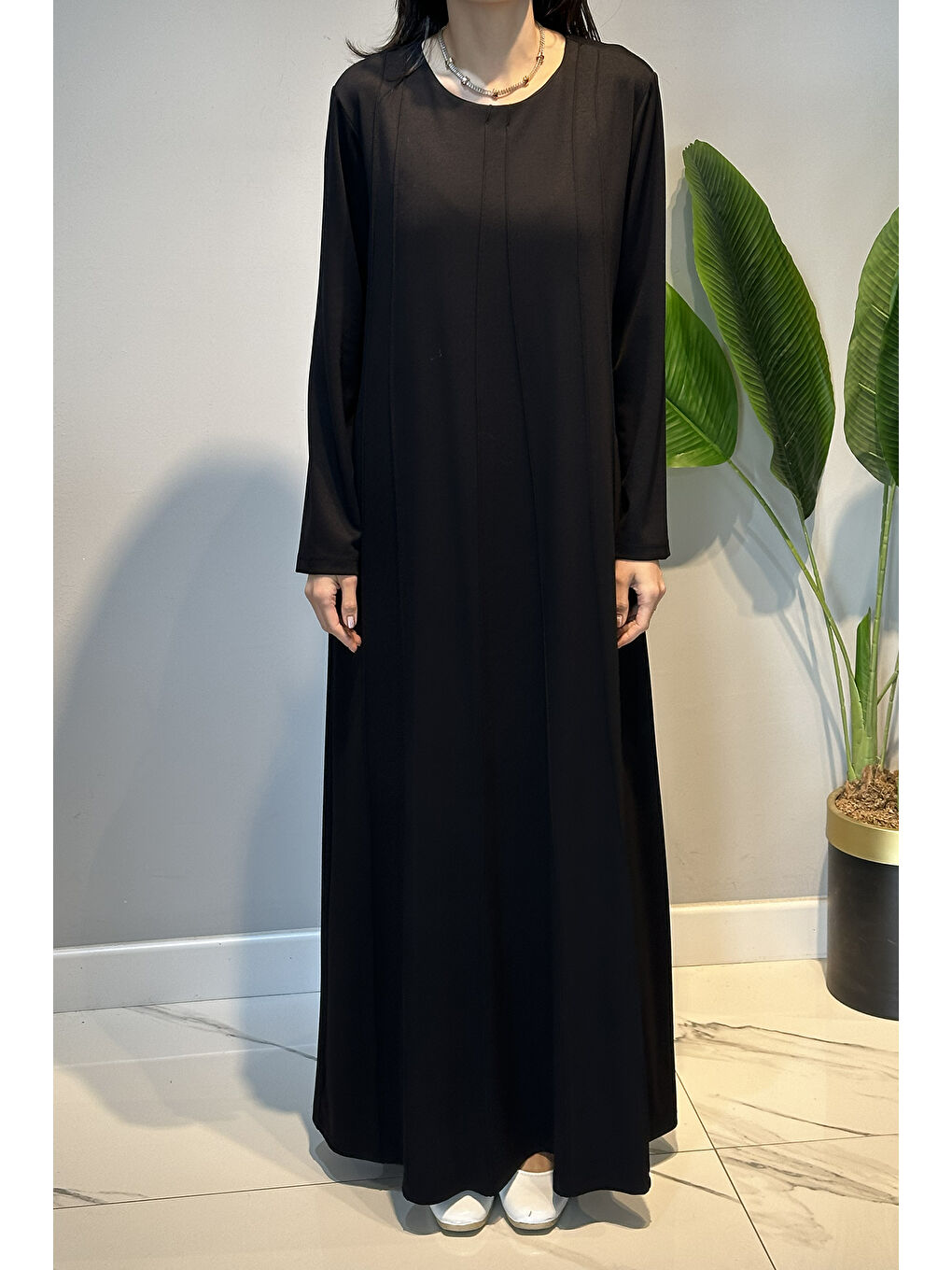 Penye Nervür Detaylı Elbise 13286 Siyah-1