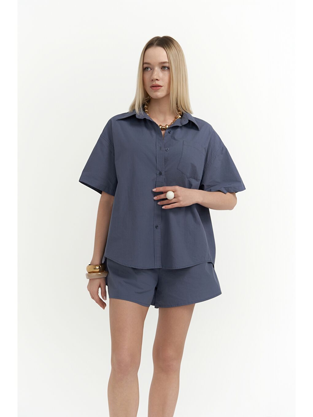 Corfu İndigo Gömlek Şort Takım-1