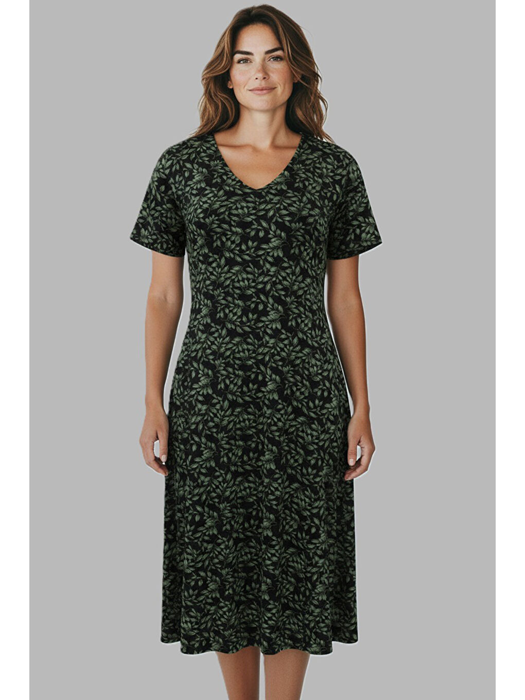 Kadın Kısa Kol Viskon Elbise Pijama 25236-1 Siyah01-3