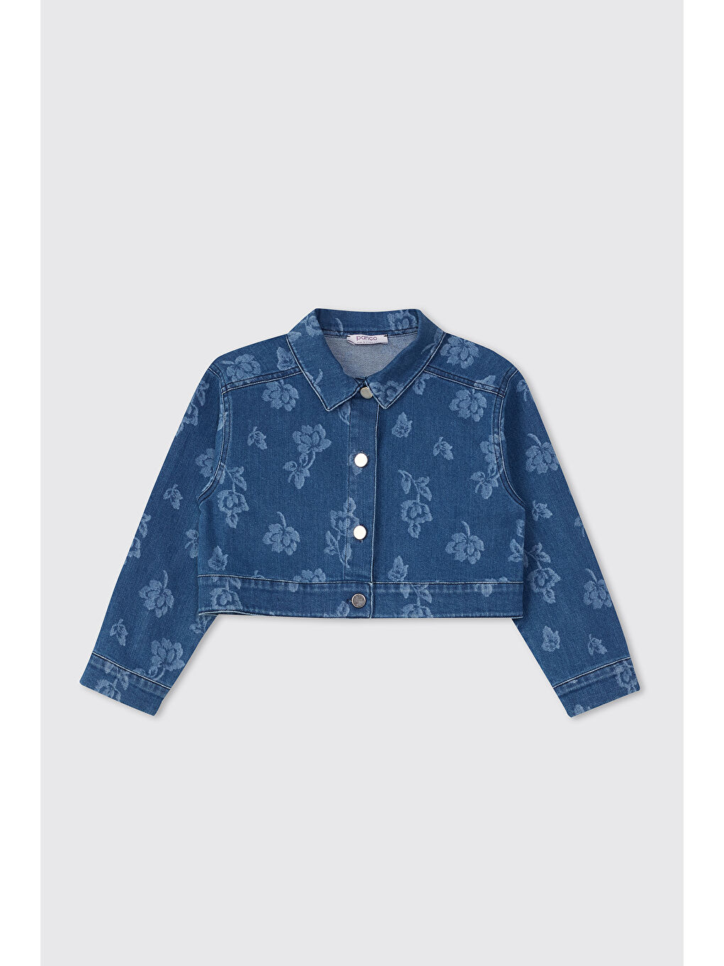 Kız Çocuk Çiçek Desenli İndigo Jean Ceket