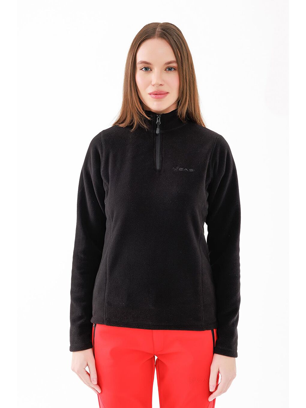 Camila Kadın Yarım Fermuarlı İnce Polar Sweatshirt Siyah