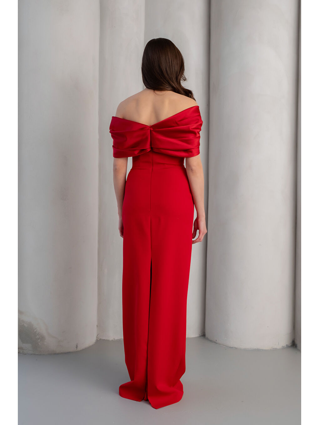 Kadın Bordo Dar Kalıp Aksesuar Detay Uzun Söz Nişan Nikah Abiye Elbise-5