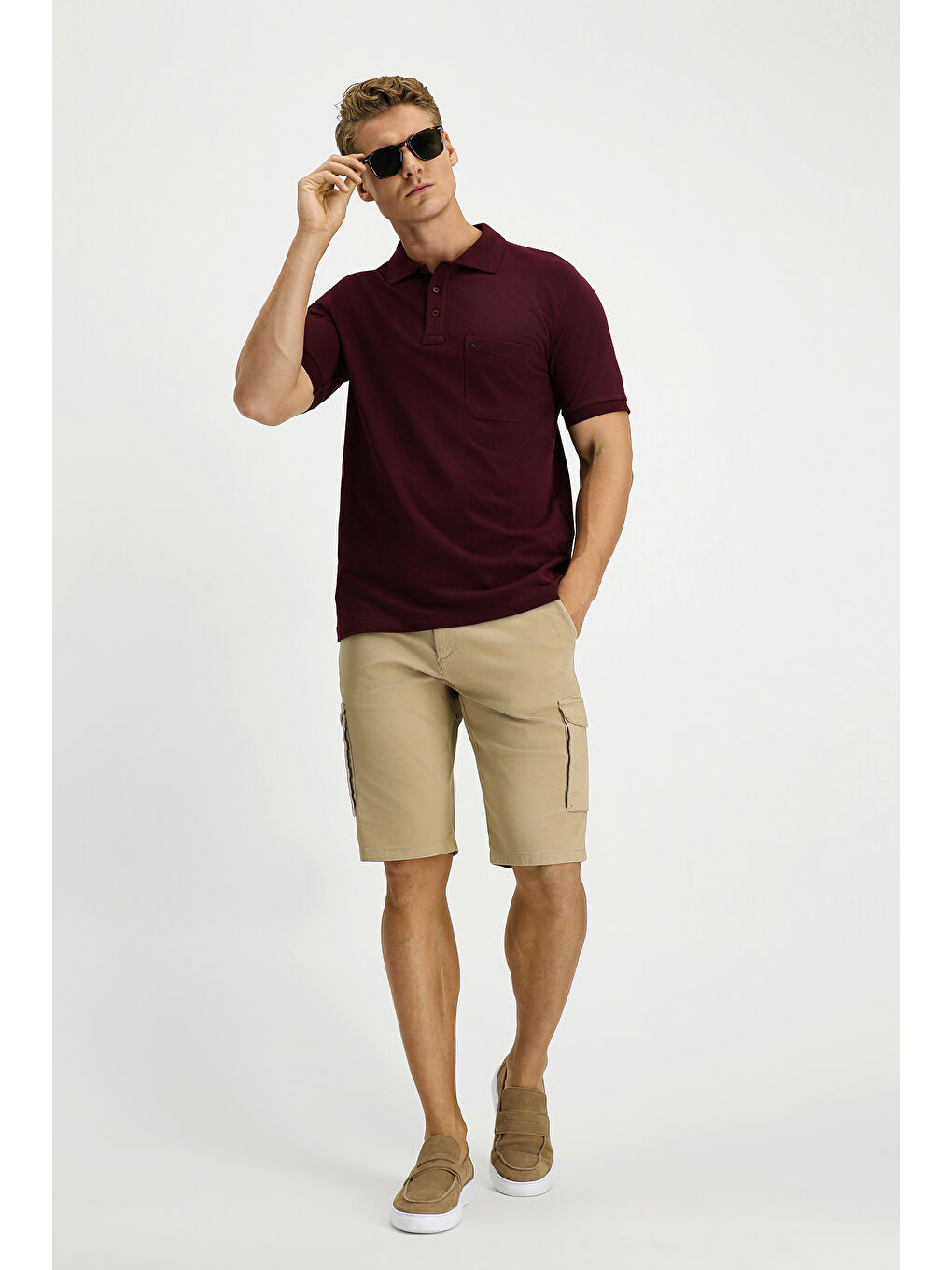 Bordo Regular Fit Pamuk Nakışlı Cepli Kıvrılmaz Polo Yaka Tişört-1