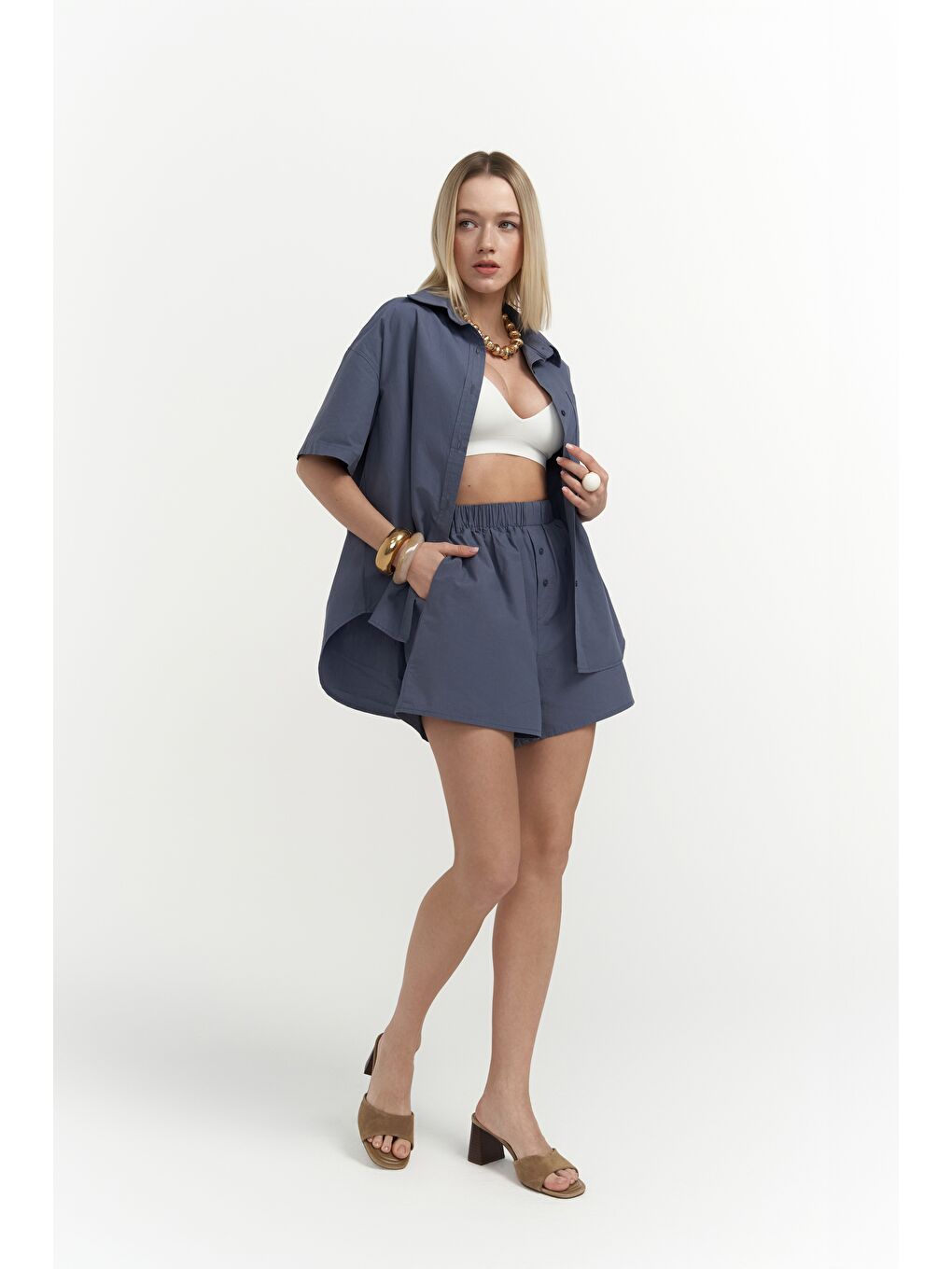 Corfu İndigo Gömlek Şort Takım-3