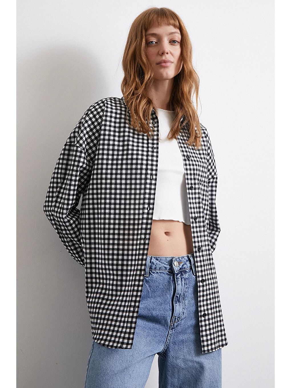 Pamuklu Ekose Gömlek Siyah-3