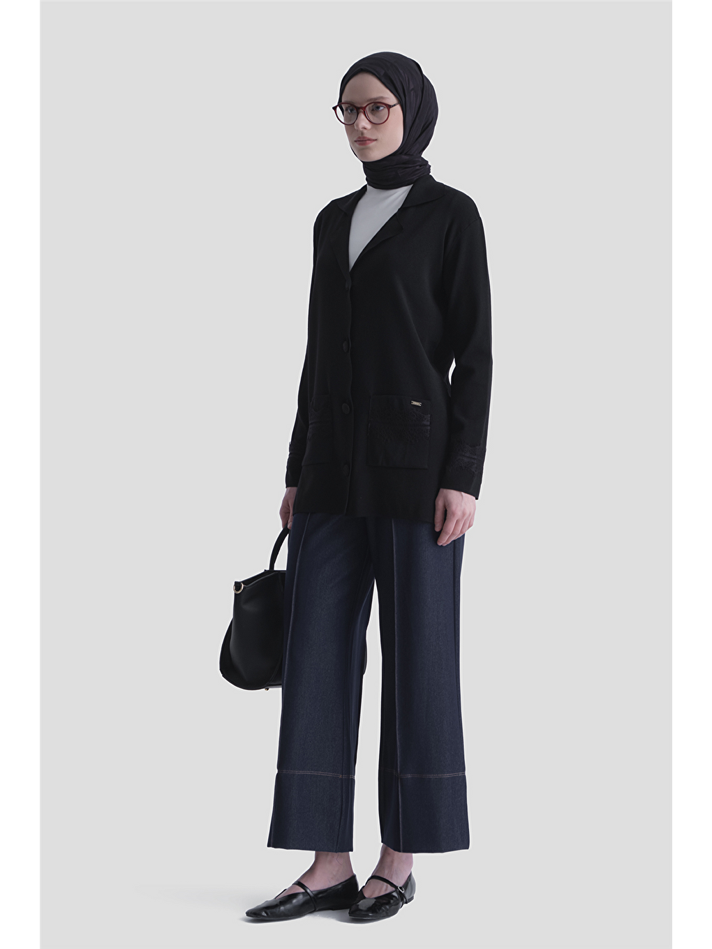 Dantelli Rayon Hırka Siyah-1