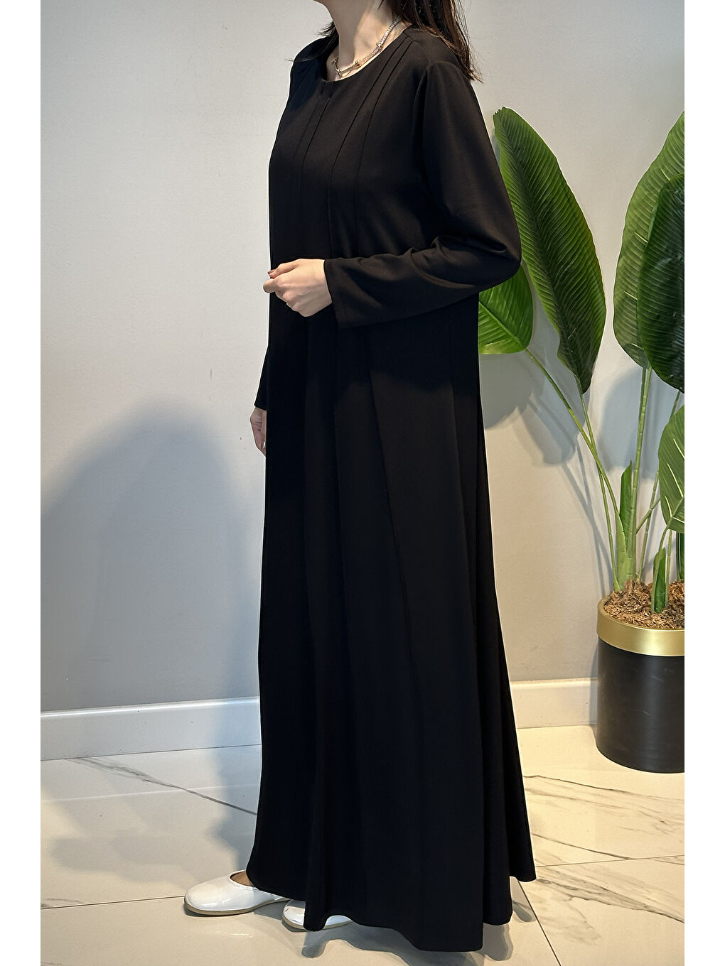 Penye Nervür Detaylı Elbise 13286 Siyah-2