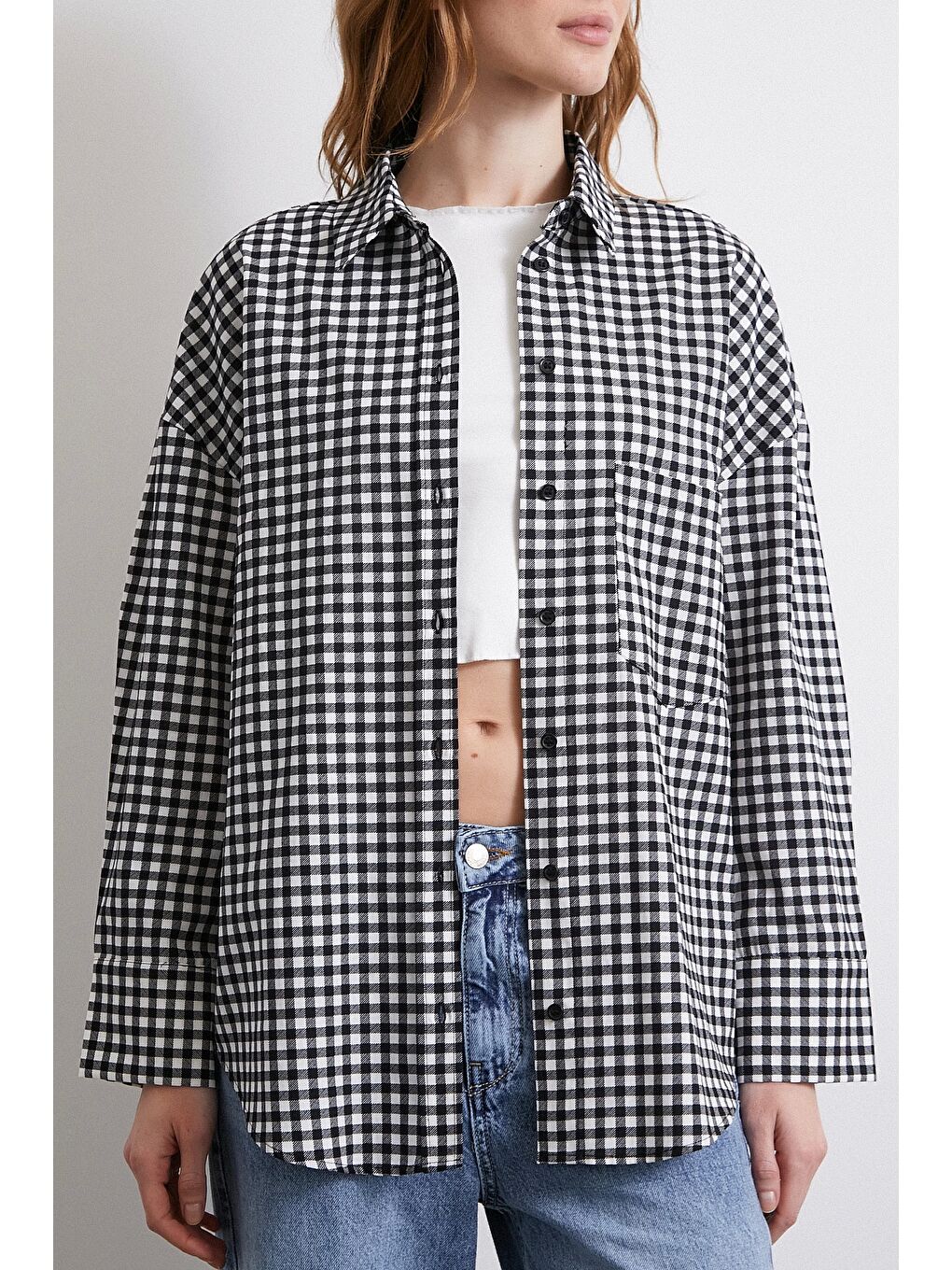 Pamuklu Ekose Gömlek Siyah-4