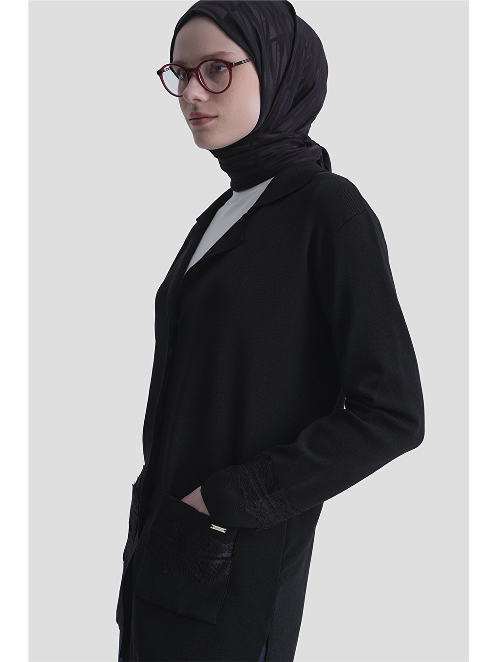 Dantelli Rayon Hırka Siyah-2