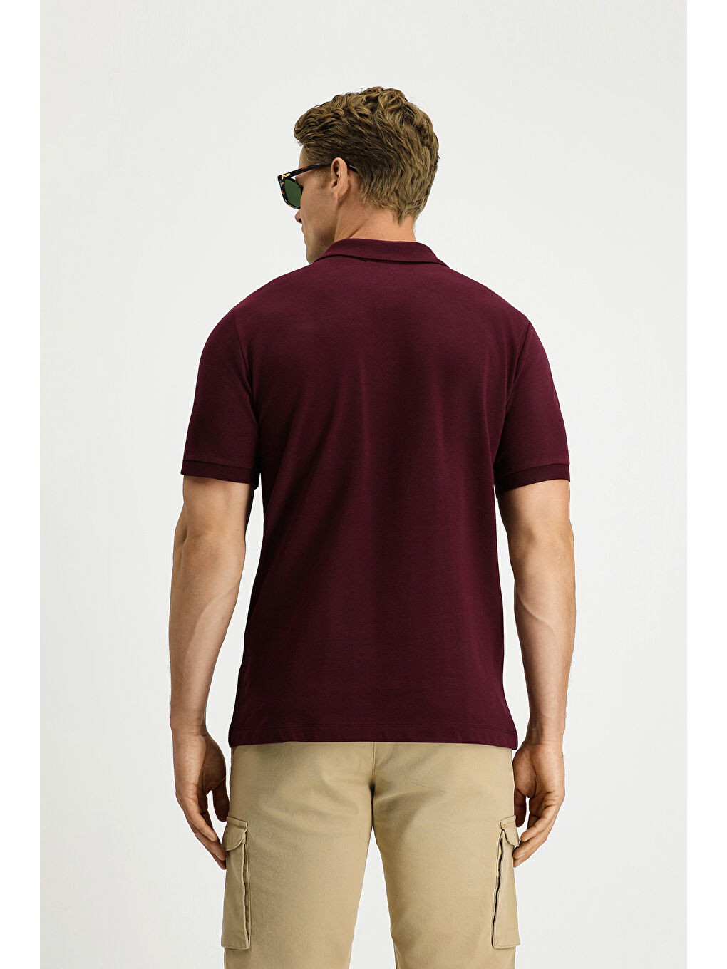 Bordo Regular Fit Pamuk Nakışlı Cepli Kıvrılmaz Polo Yaka Tişört-3