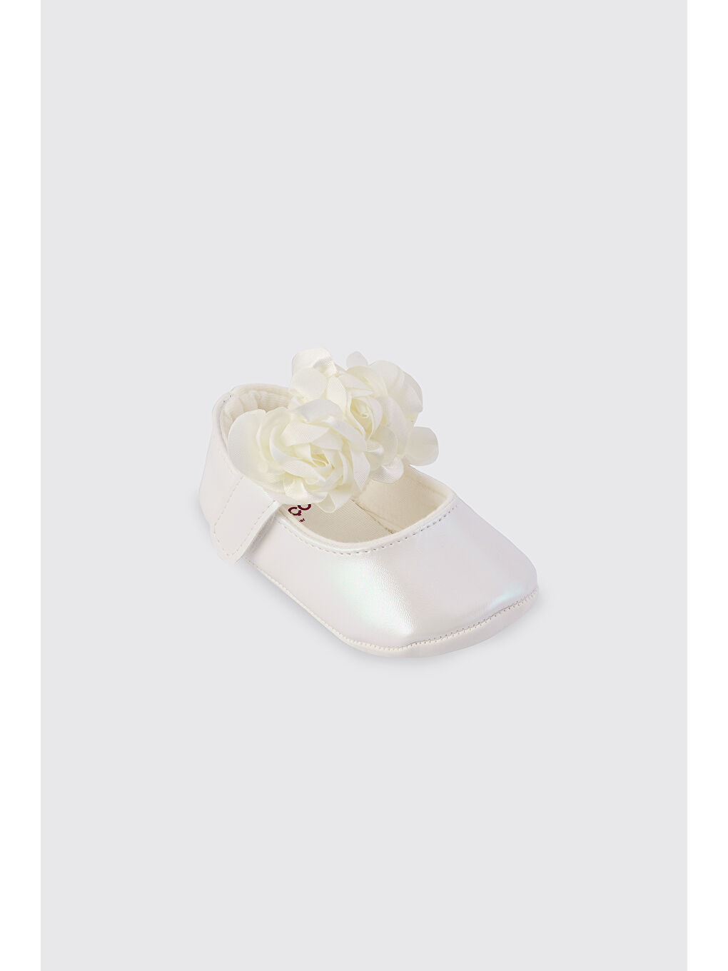 Yenidoğan Çiçek Detaylı Ekru Patik-1