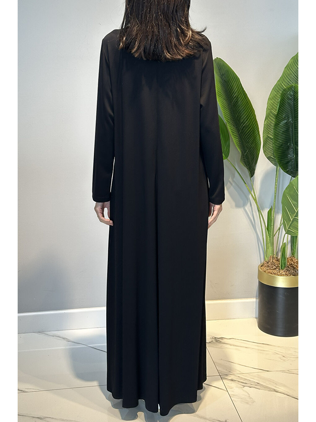 Penye Nervür Detaylı Elbise 13286 Siyah-3