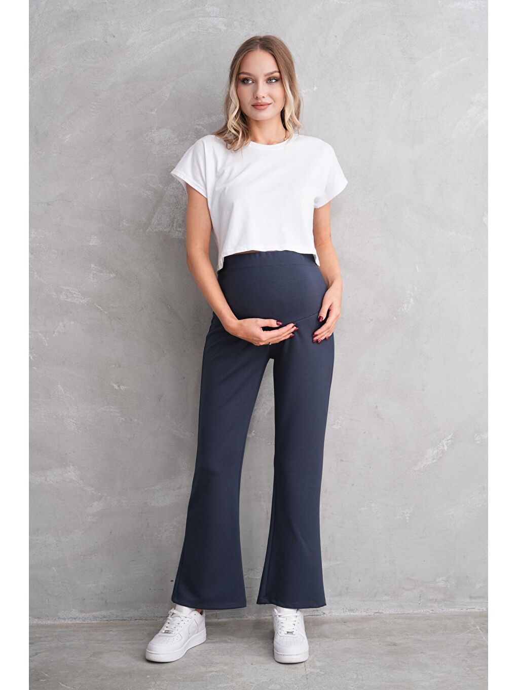 Gri Füme Hamile ve Lohusa İspanyol Paça Bel Ayarlanabilir Modal Kumaş Eşofman Altı-2