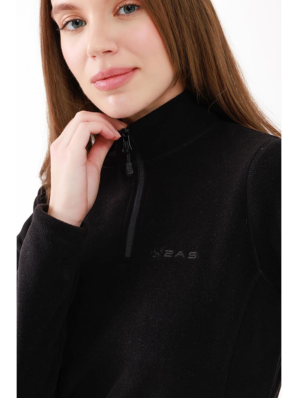 Camila Kadın Yarım Fermuarlı İnce Polar Sweatshirt Siyah-2