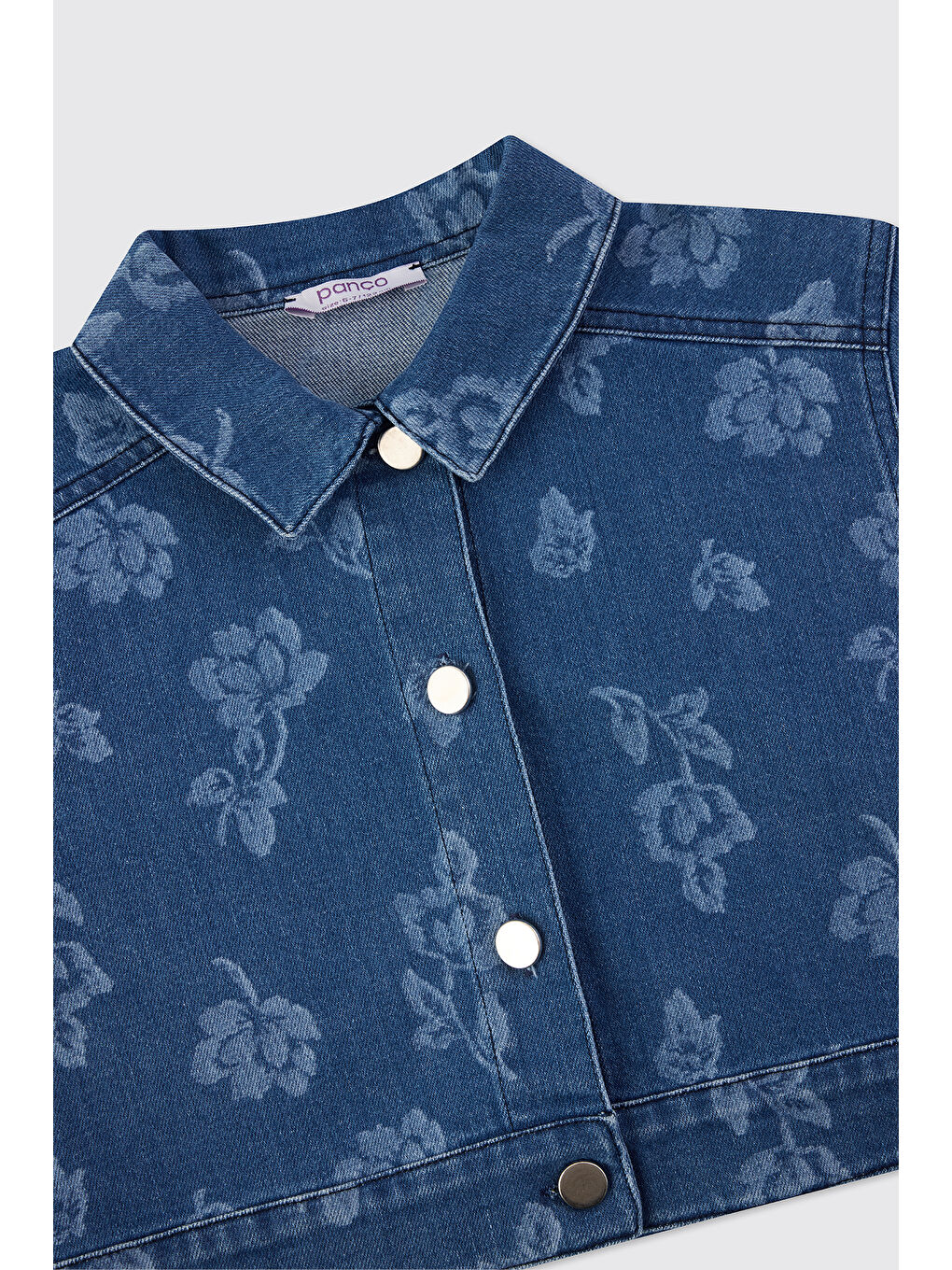 Kız Çocuk Çiçek Desenli İndigo Jean Ceket-2