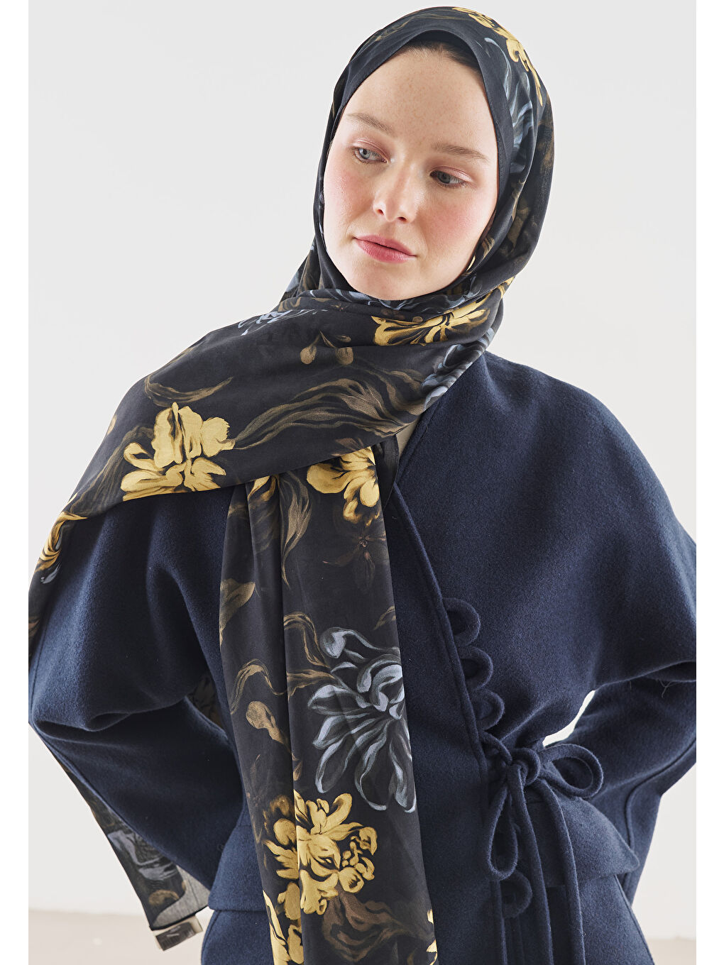 Siyah NORAH DESENLİ PAMUK VİSKON ŞAL SİYAH-2