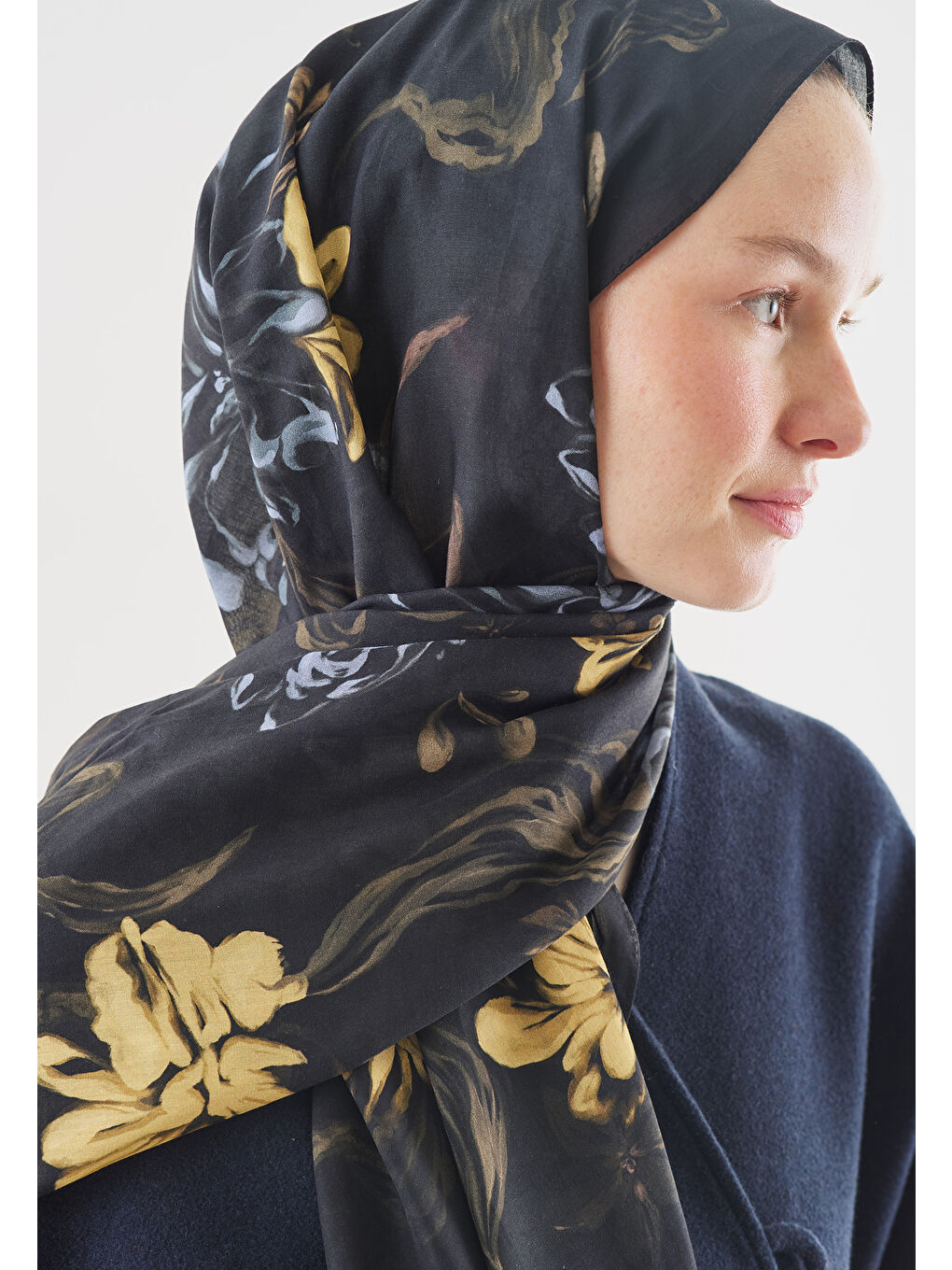 Siyah NORAH DESENLİ PAMUK VİSKON ŞAL SİYAH-3