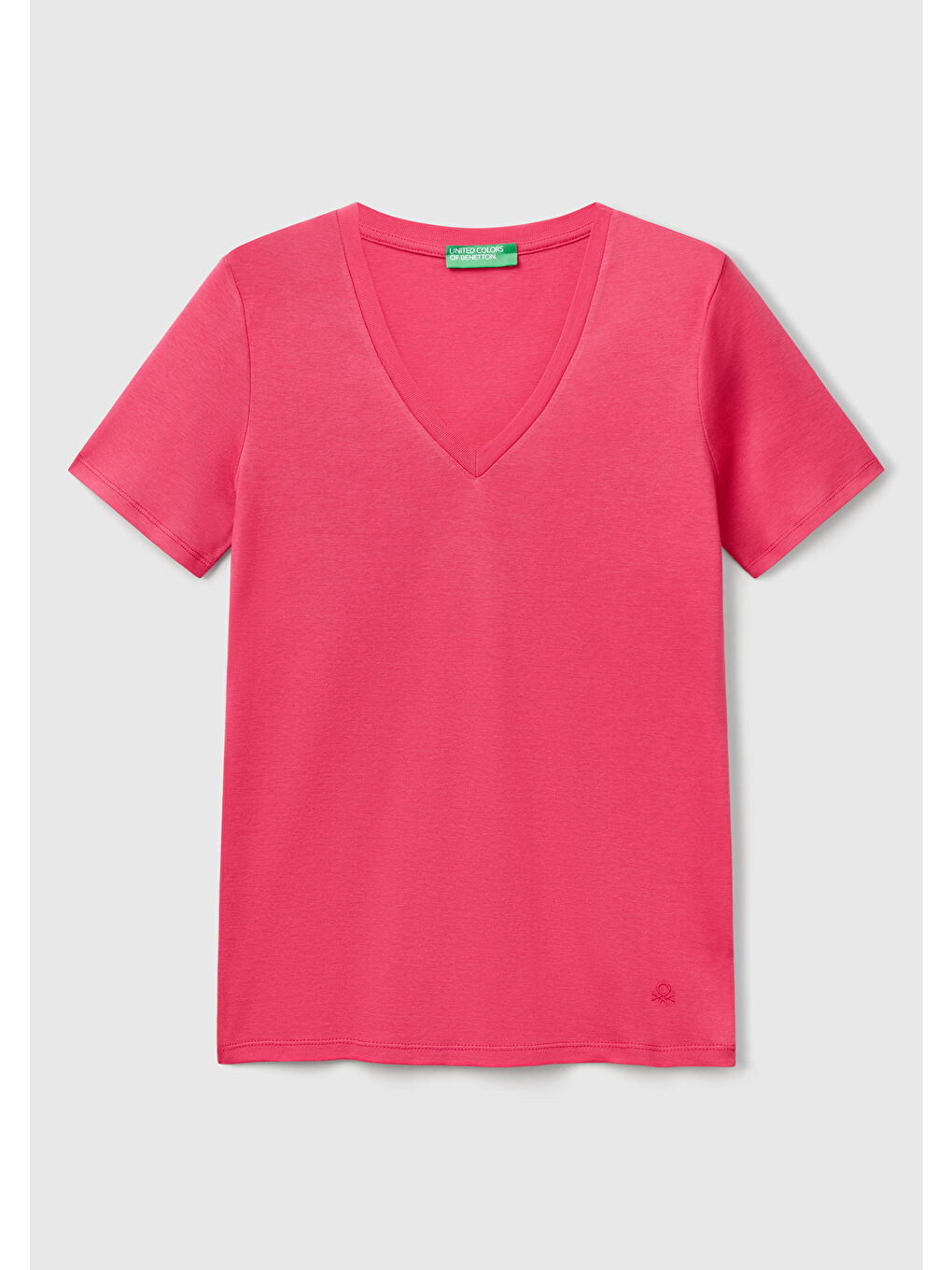 Kadın Fuşya %100 Pamuk V Yaka Basic Tişört-1