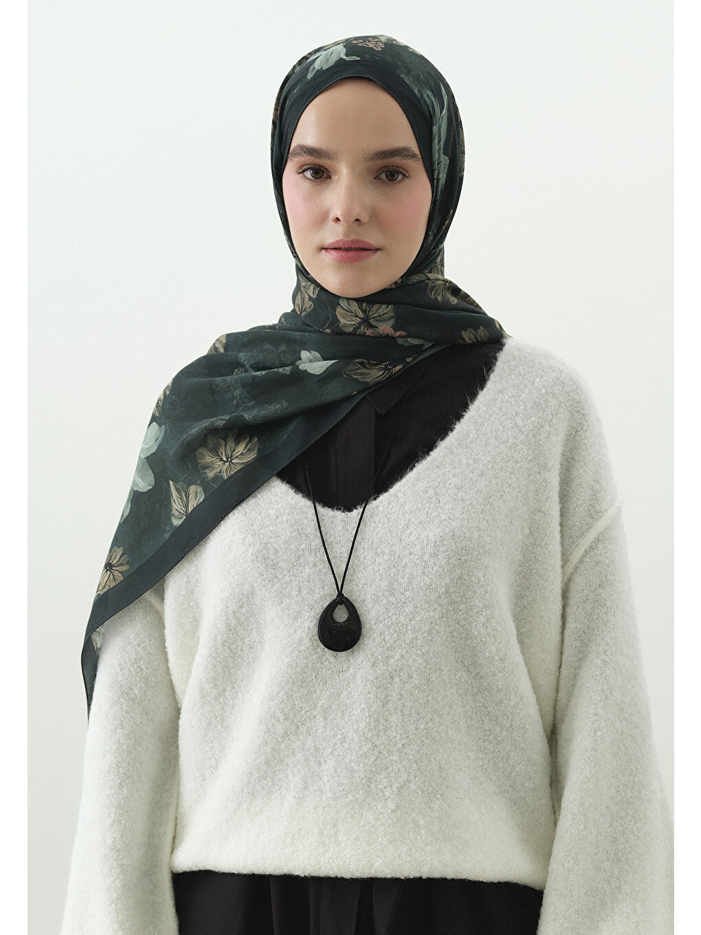 Yeşil FALL BREEZE DESENLİ PAMUK VİSKON ŞAL DERİN YEŞİL