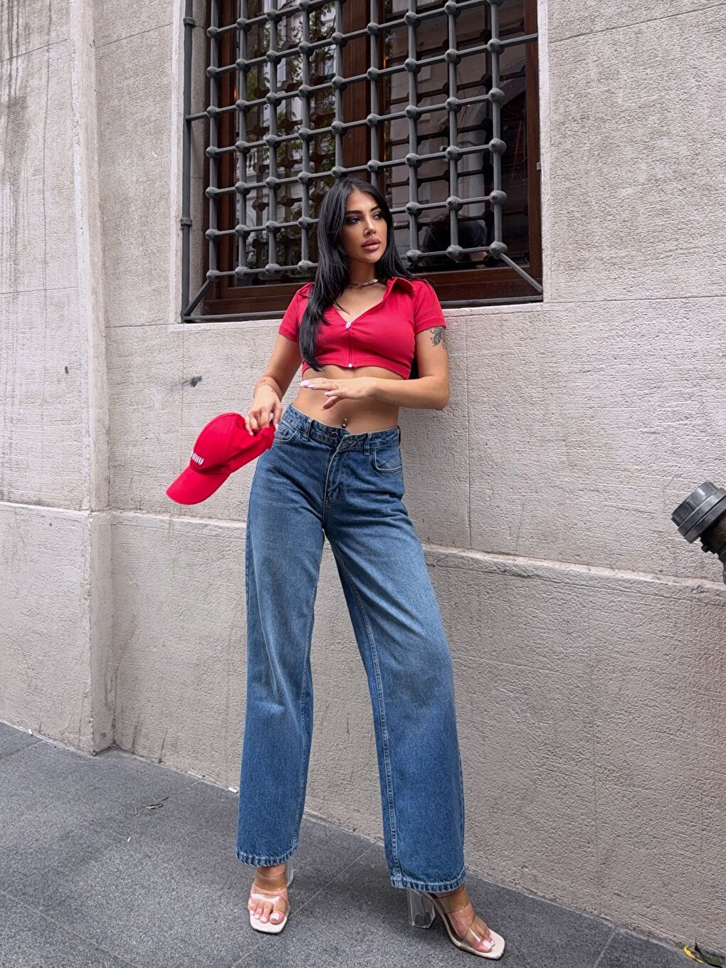 Lacivert Casual Fit Geniş Paça Denim Pantolon-2