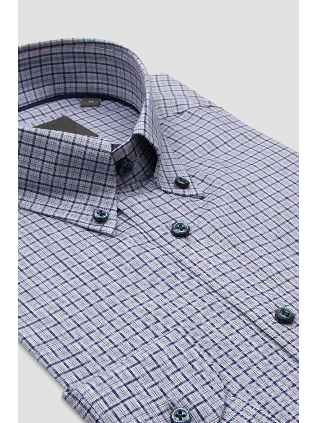 Aldo Poplin Pamuklu Comfort Fit Lacivert Düğmeli Yaka Erkek Kareli Gömlek-1