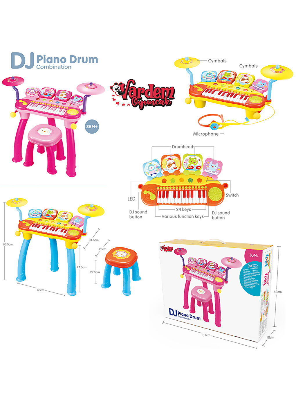 Mikrofonlu 24 Tuşlu Mp3 Çalar Piyano Mavi-1