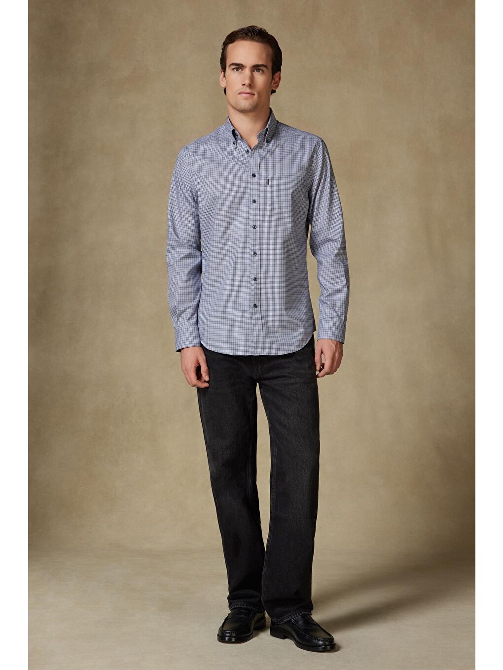 Aldo Poplin Pamuklu Comfort Fit Lacivert Düğmeli Yaka Erkek Kareli Gömlek-2