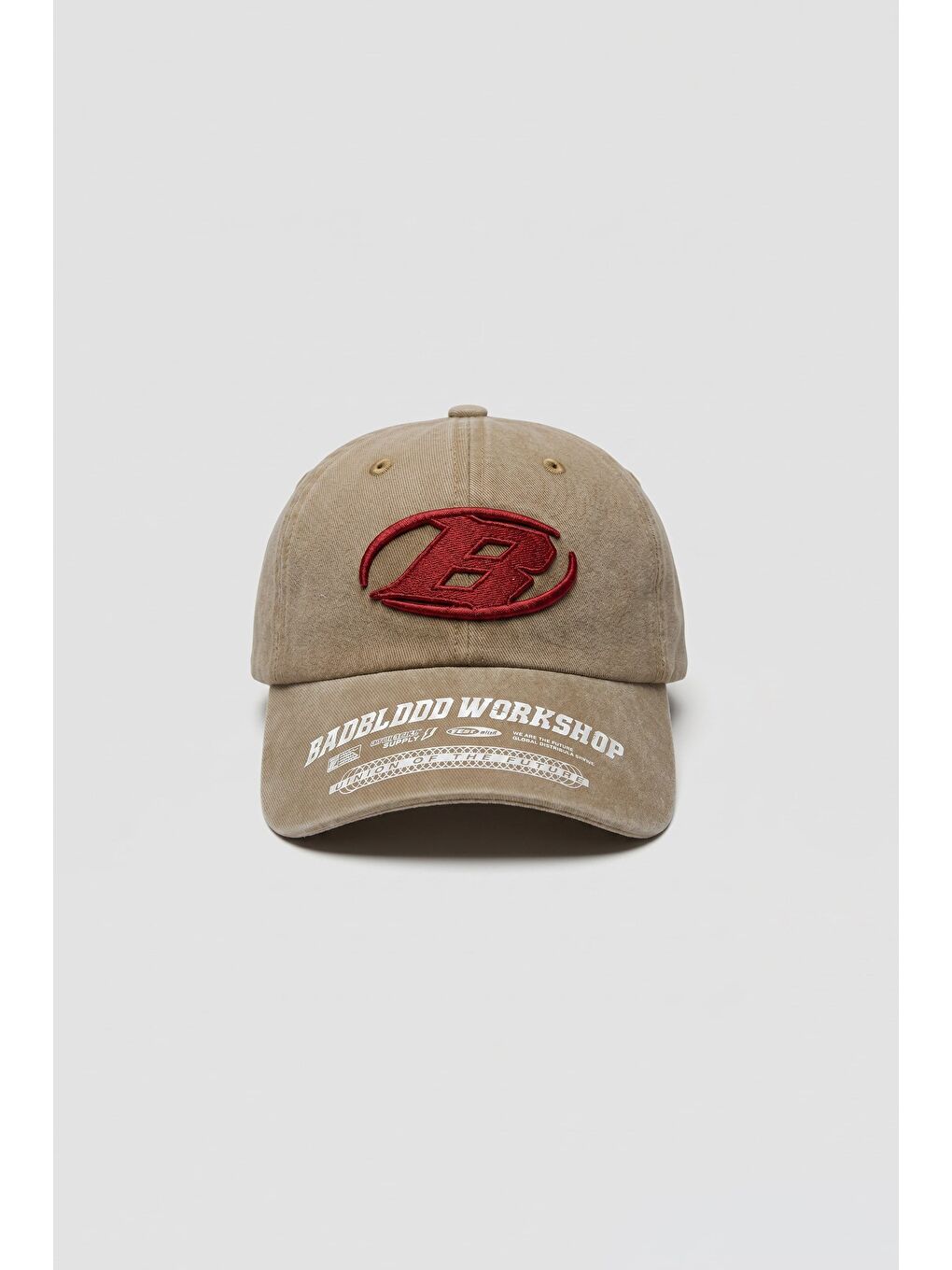 Erkek Vintage Yıkamalı Nakışlı Beyzbol Şapka Açık Bej