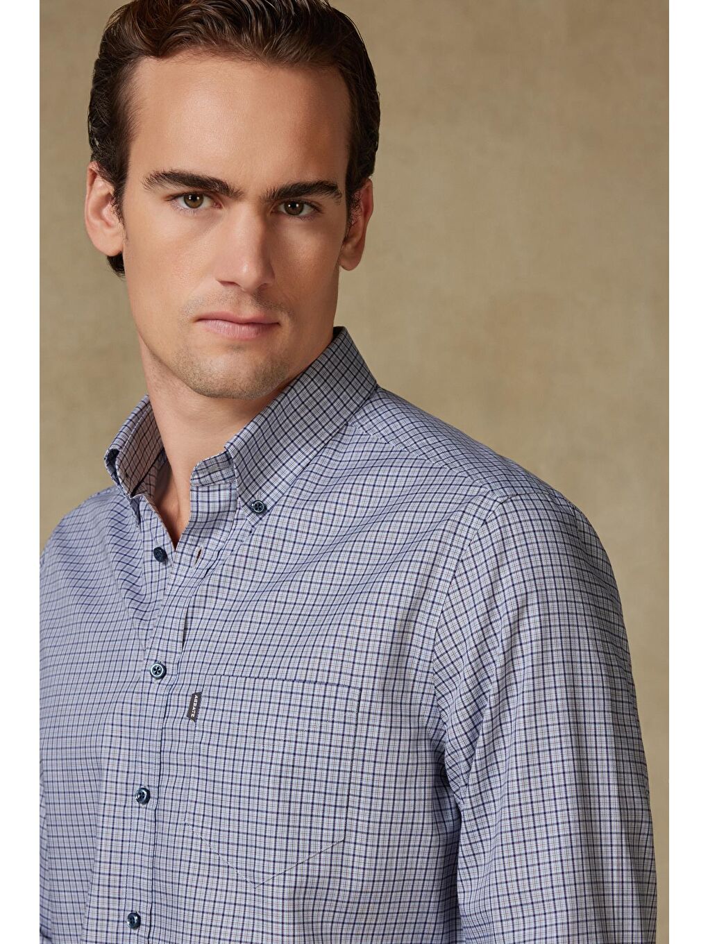 Aldo Poplin Pamuklu Comfort Fit Lacivert Düğmeli Yaka Erkek Kareli Gömlek-3