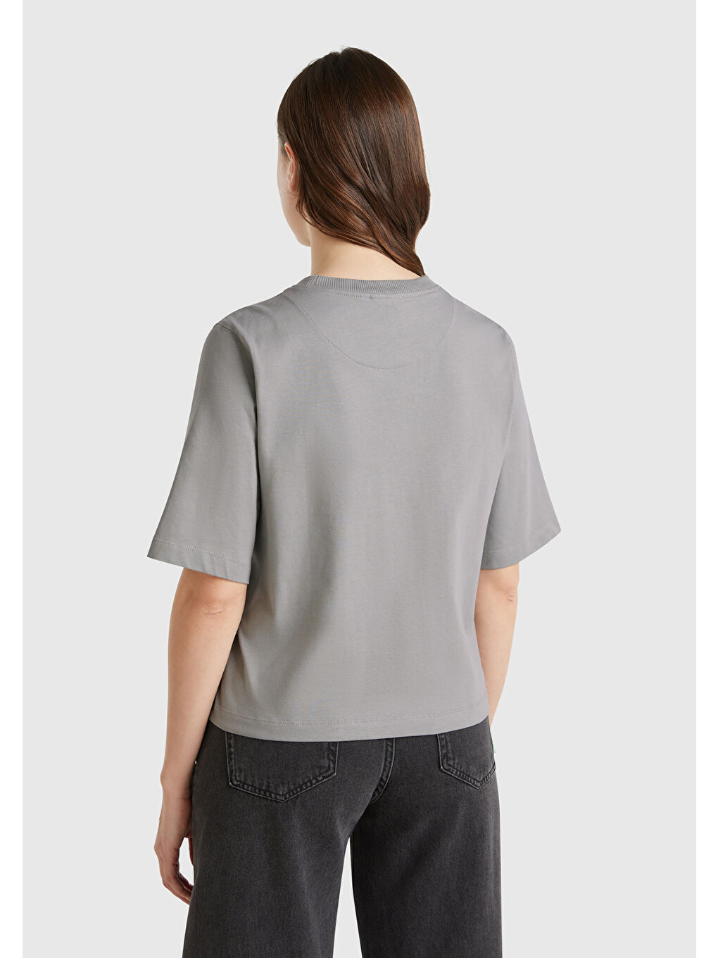 Kadın Gri 100 Pamuk Boxy Fit T Shirt-1