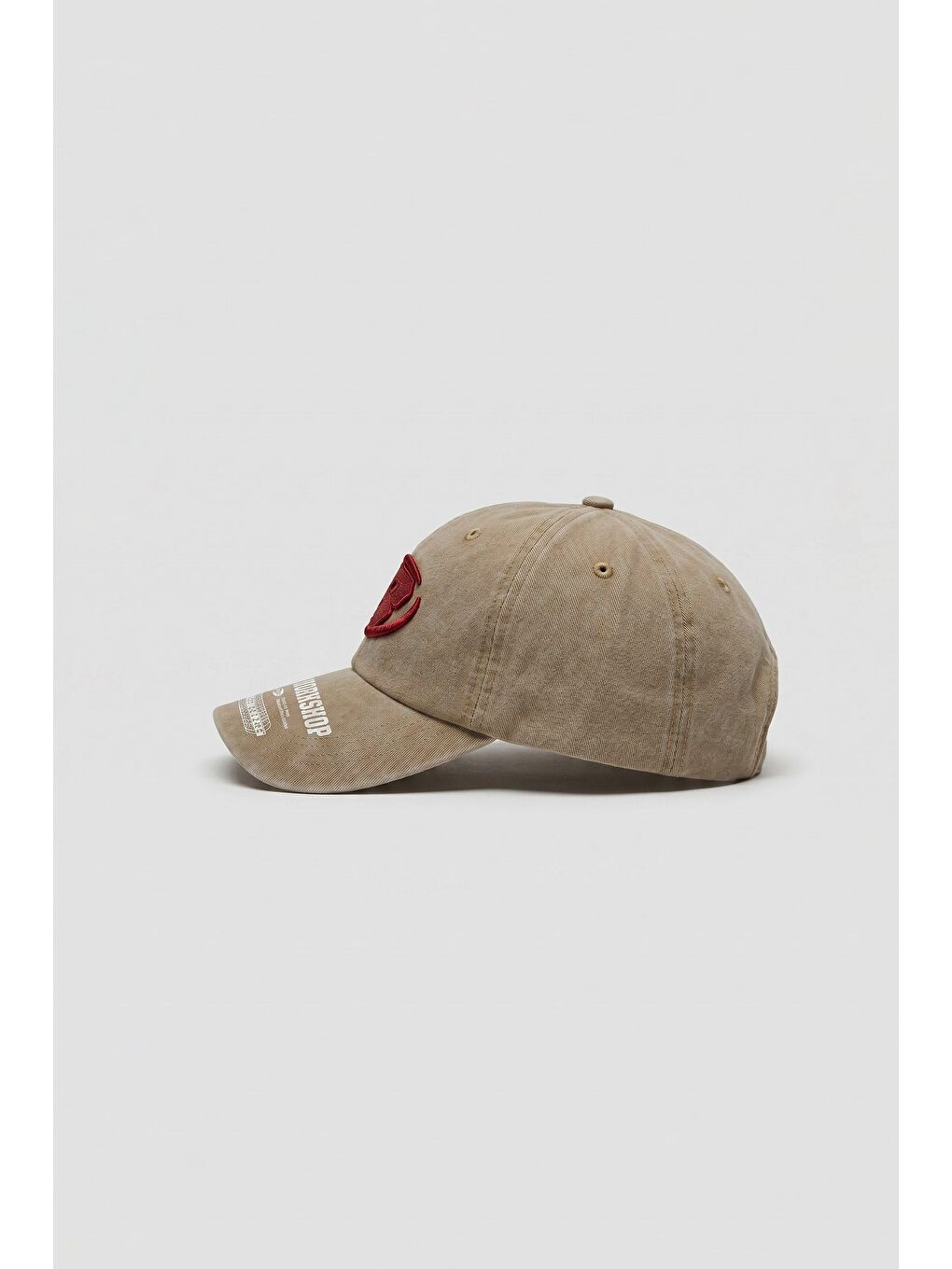 Erkek Vintage Yıkamalı Nakışlı Beyzbol Şapka Açık Bej-1