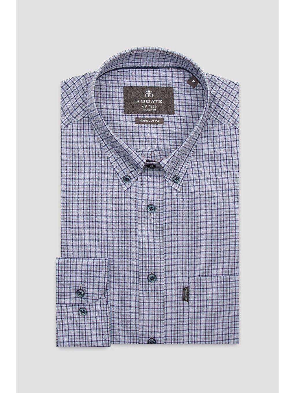 Aldo Poplin Pamuklu Comfort Fit Lacivert Düğmeli Yaka Erkek Kareli Gömlek-4