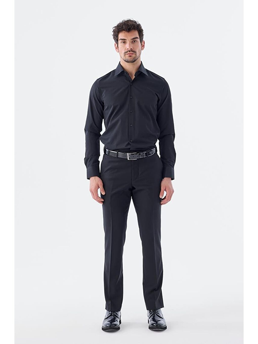 Siyah Regular Fit Yan Cep Kumaş Pantolon-1