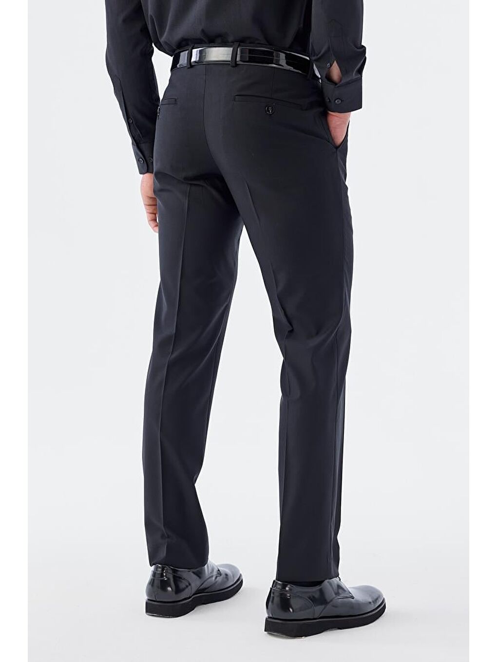 Siyah Regular Fit Yan Cep Kumaş Pantolon-3