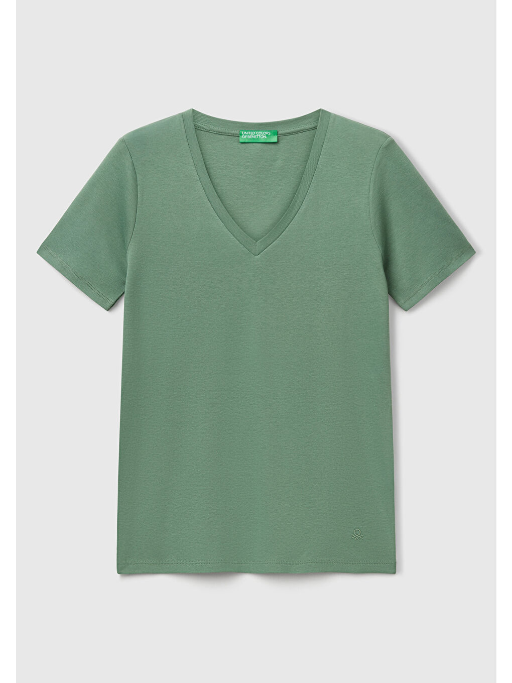 Kadın Açık Yeşil %100 Pamuk V Yaka Basic Tişört-1