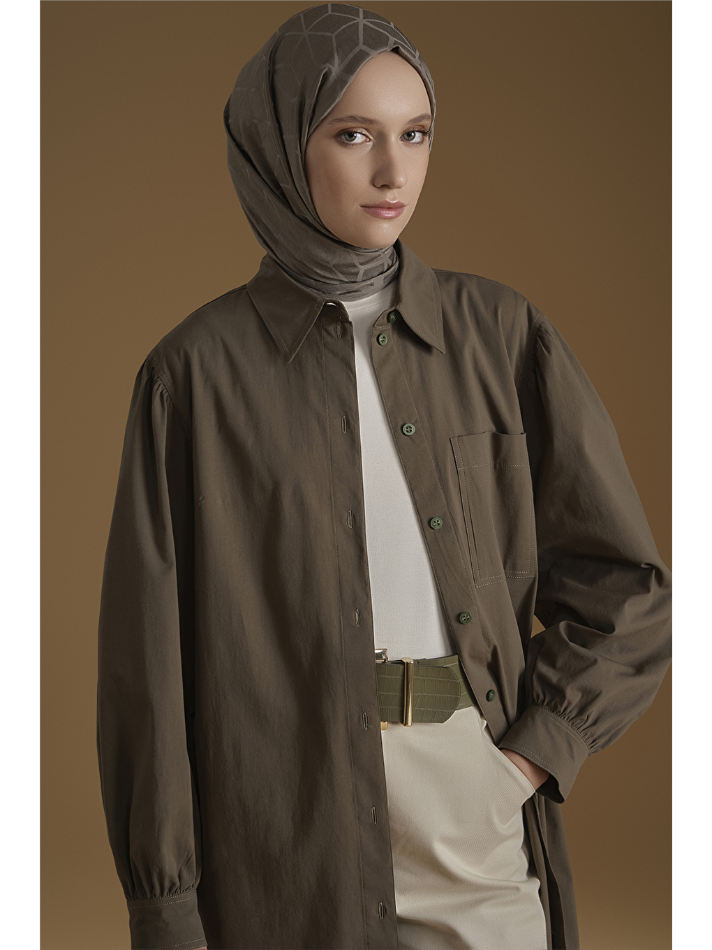 Karpuz Kol Tunik Elbise Haki-1