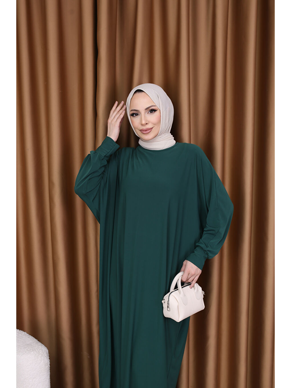 Kadın Trend Basic Uzun Kollu Yeşil Elbise-1