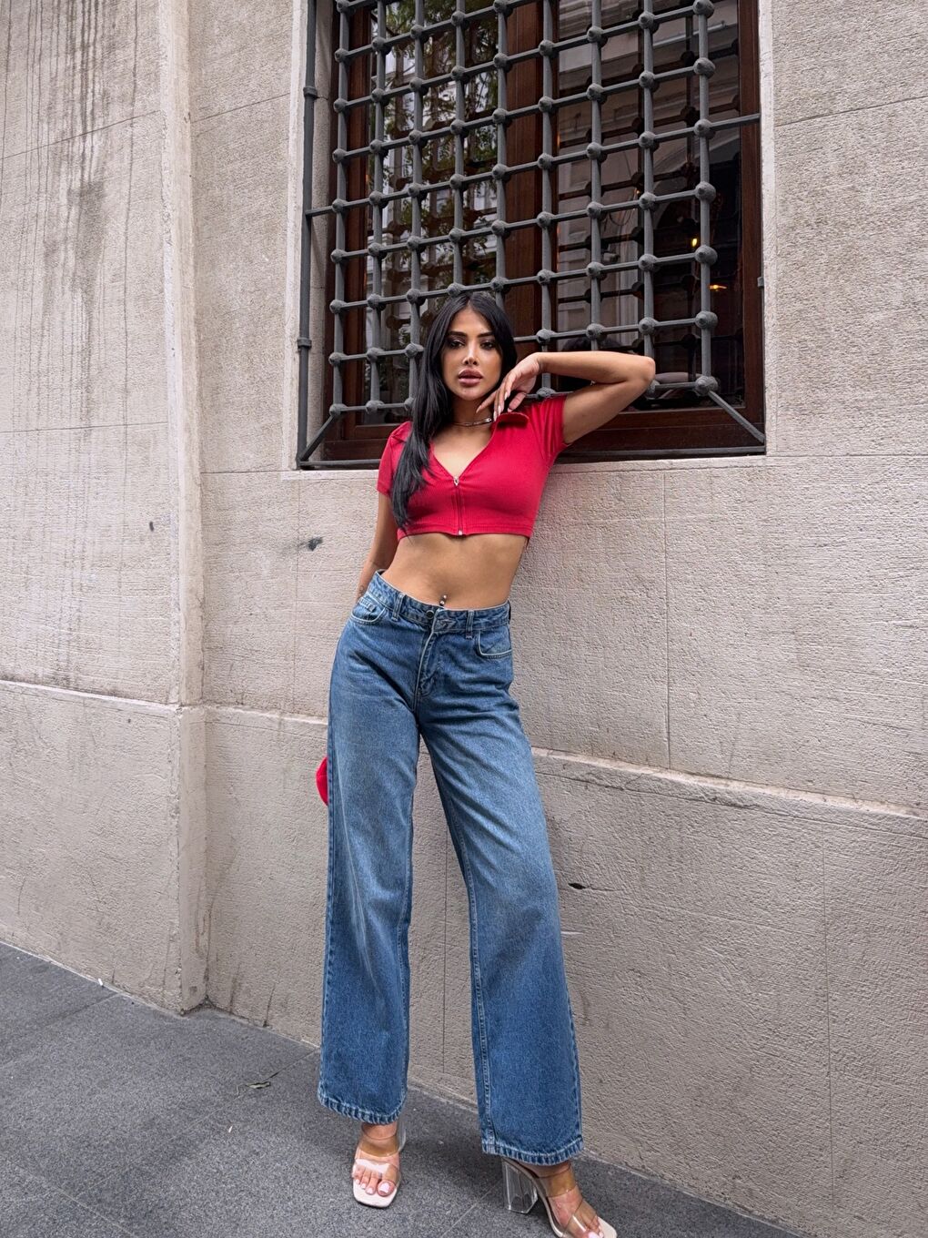 Lacivert Casual Fit Geniş Paça Denim Pantolon-3