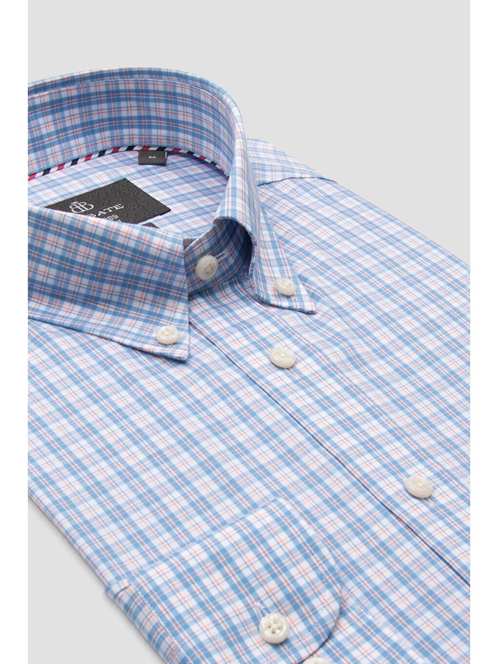 Aldo Poplin Pamuklu Comfort Fit Turuncu Düğmeli Yaka Erkek Kareli Gömlek-1