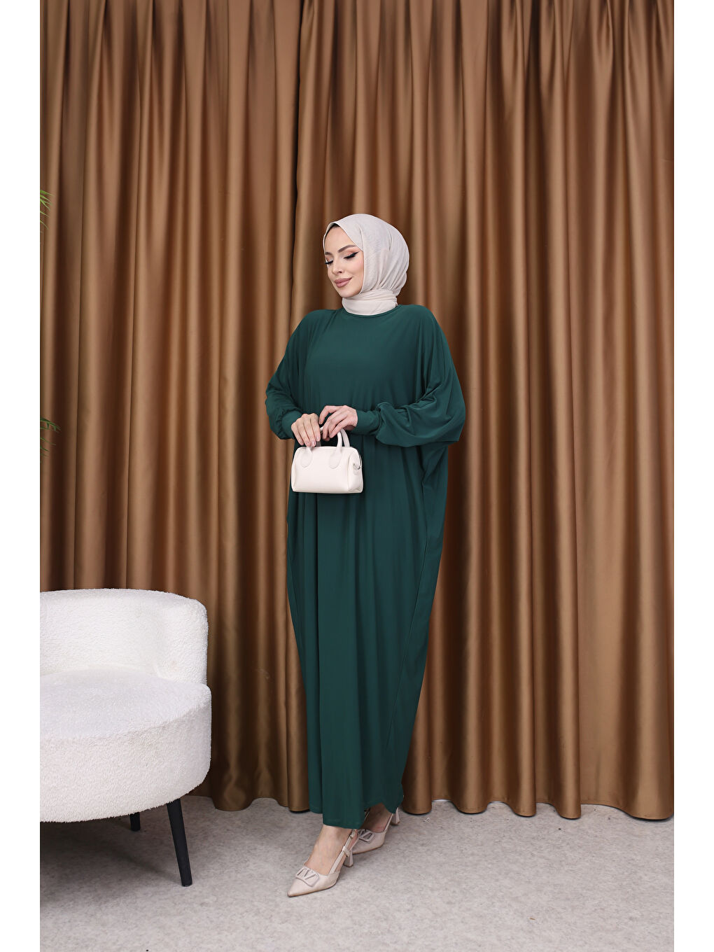 Kadın Trend Basic Uzun Kollu Yeşil Elbise-2