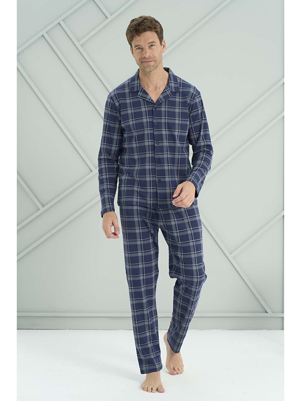 Erkek Penye Uzun Kol Pijama Takımı 2226 Lacivert06-1