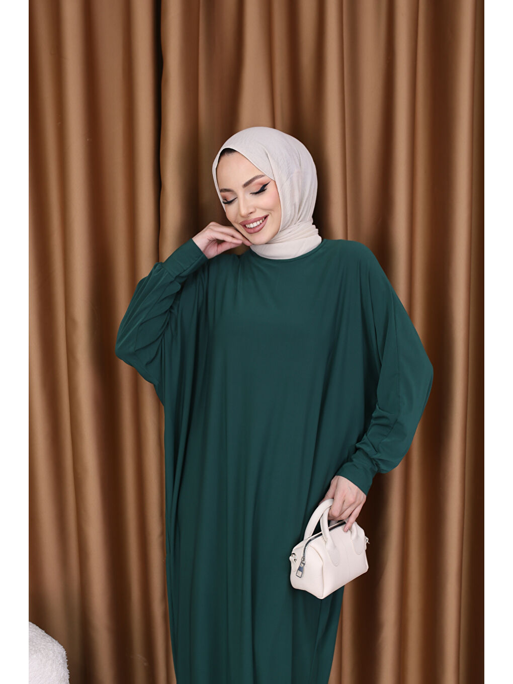 Kadın Trend Basic Uzun Kollu Yeşil Elbise-3